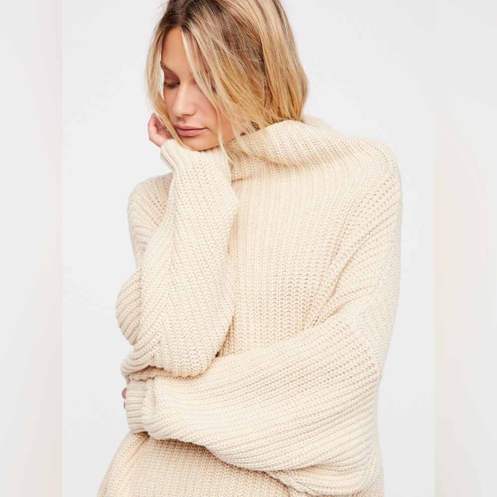 Free People swim too deep natural color cowl neck dolman sleeve sweater small